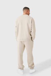 <b>Beige</b> Printed Fleece Jogger Sweatshirt Set <b>Men's</b> Solid Color Custom Logo Tracksuit Winter Wear 2 Piece Outfit Sweatsuit 100% - Product Image 2