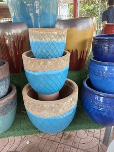 [Leo Nguyen Le] - Vente en gros de pots émaillés - Grands pots en céramique émaillée bleue - Pot de jardin en céramique pour extérieur - Fournisseur de poterie vietnamienne - Product Image 4