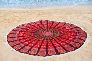 Serviette de plage ronde en coton 100% avec motif mandala, en coton imprimé, pour la plage, fournisseur en Inde - Product Image 2