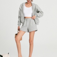 Paresseux vent femmes 3 pièces gris sweat à capuche jambe groupée pantalons de survêtement Shorts ensemble pour automne hiver tricot tissu ODM approvisionnement