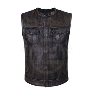 Gilet en cuir pour hommes de haute qualité vêtements d'extérieur de mode décontractée pour l'hiver respirant avec décoration de bouton - Product Image 1