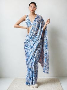 Sari traditionnel indien et pakistanais en soie pure de Manipur avec impression numérique et bordure en dentelle - Product Image 6