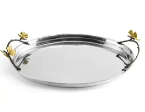 2024 personnalisé moderne Art déco Design fait à la main argent plaqué aluminium plateau plateau plat pour mariage Ramadan plateaux décoratifs - Product Image 3