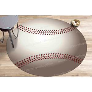 Vibrant Printed <b>Rug</b>: Trendy, Circle, Baseball, Luxury, Anti-Slip,<b>Chenille</b> <b>Rug</b> - Product Image 2
