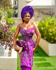Pañuelo de Cabeza Africano de Alta Gama, con Cuentas de Poliéster, Estampado en Serigrafía, Motivos Florales, Transpirable, Talla Grande, para Ceremonias Nupciales - Product Image 2