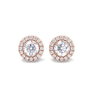 Boucles d'oreilles clous halo en diamant rond de 1 carat cultivé en laboratoire, plaqué or jaune, blanc et rose 9K, rhodié, certifié IGI, pavé classique - Product Image 4