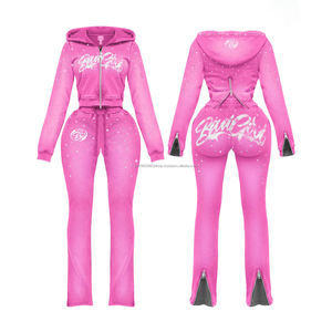 Conjunto de Sudadera con Capucha y Pantalones Deportivos para Mujer, Personalizado, de Alta Calidad, Ecológico, de Algodón Blanco, con Pedrería, Cierre Completo, Corte Ajustado - Product Image 5