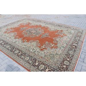 Tapis turc vintage surdimensionné 9,8x12,8 pieds, tapis orange avec bordure blanche - Product Image 4