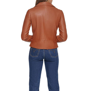 2025 nuevas mujeres Otoño Invierno cuero genuino tejido algodón ecológico transpirable motocicleta calle chaquetas logotipo personalizado alto - Product Image 4