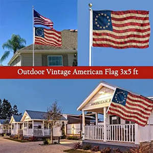 Paquete de 2 Banderas Americanas Vintage de Betsy Ross con Tinte de Té, 3x5, 13 Estrellas, Hechas de Poliéster Duradero para Decoración de Habitaciones - Product Image 3