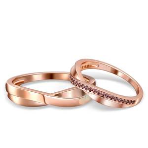 Jeulia 24K Gold Plated Sterling <b>Silver</b> Geometric Crossover Couple Wedding <b>Rings</b> - Product Image 1