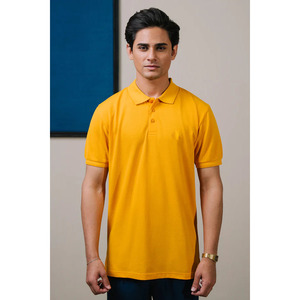 Polo de Manga Corta Amarillo Sólido para Hombre, Corte Regular, Informal, de Algodón Piqué, Transpirable, con Botones al Frente - Product Image 5