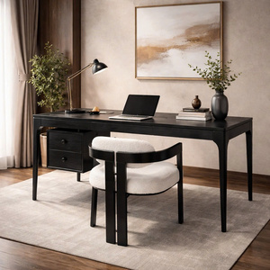 140CM BLACK MODERN <b>WALNUT</b> OFFICE DESK, MINIMALIST WOODEN COMPUTER DESK, HOME OFFICE WORK DESK, STUDY TABLE - Product Image 5