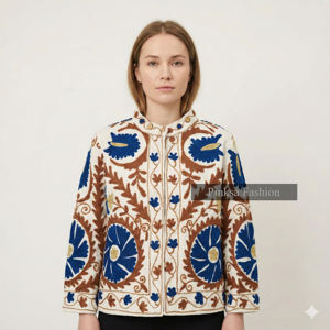 Chaqueta Boho Floral para Mujer, Bordada con Diseño Suzani, de Terciopelo/Algodón, Transpirable y Ecológica, con Bordado Étnico Uzbeko Vintage, Corta - Product Image 1