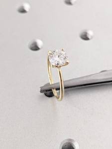 Round Cut Moissanite Engagement Ring Dainty 925 Sterling Silver 14k <b>Gold</b> Plated Comfort Fit Wedding Ring - Product Image 3