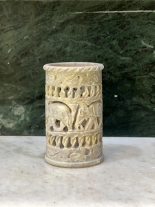 Real Quality Customized Solid Marble Soapstone Carving Pen <b>Stand</b> Exclusive Table Top Pen <b>Holder</b> Latest Design Desk Organizer - Product Image 3