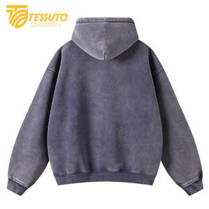 Sudadera con capucha de lavado de ácido púrpura para hombres, Sudadera con capucha de lavado de ácido transpirable anticontracción de algodón Original, sudadera con cremallera de lavado ácido informal - Product Image 2