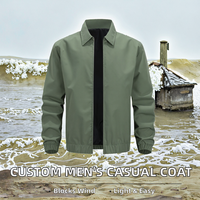 Blouson Bomber Décontracté Personnalisable pour Homme, Col Rabattu, Couleur Unie, Fermeture Éclair, Léger, Coupe Ample, en Polaire de Polyester