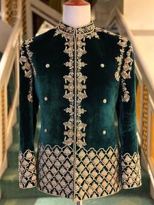 NEW LATEST & BEAUTIFUL BOTTLE GREEN COAT & <b>PANT</b> SUITS WITH EMBELLISHED HIGH QUALITY ZARI EMBROIDERY for PARTY-WEAR/WEDDING=2024 - Product Image 2