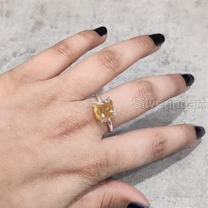 Bague pour femme en argent sterling 925, pierre précieuse citrine naturelle, pierre de naissance de novembre, sertie à griffes, bijoux faits à la main pour Noël - Product Image 2