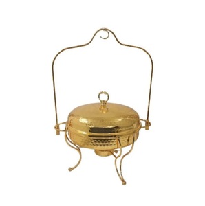 Wholesale Golden Stainless Steel Chafing Dish Round Hammered Finish Hanging <b>Buffet</b> <b>Food</b> <b>Warmer</b> Elegant Hotel Restaurant Catering - Product Image 1