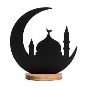 Luxury Gold <b>Mirror</b> Acrylic Ramadan Kareem Tabletop Ornament Praying Figure Crescent <b>Moon</b> Eid Mubarak Decor Premium Wood Base Art - Product Image 2