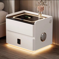 Table de chevet intelligente compacte de 45 cm avec charge sans fil, lumière LED, verrouillage par mot de passe, 2 tiroirs - Table de nuit multifonctionnelle pour chambre à coucher