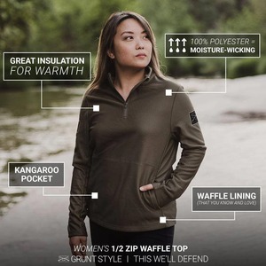 Mujeres de alta calidad 1/2 Zip Waffle poliéster ropa activa Top de manga completa ropa de gimnasio que absorbe el sudor Top para mujeres - Product Image 2