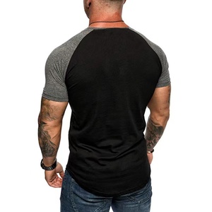 Venta al por mayor ropa de gimnasia hombres dos colores Patchwork mangas raglán entrenamiento Top camiseta logotipo personalizado Deporte Camiseta para hombres - Product Image 2