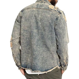 Veste en jean pour homme 100% coton Style streetwear Respirant Vêtement d'extérieur Hiver Col montant Logo frontal Taille personnalisée OEM Vente en gros - Product Image 6