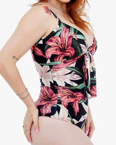 Artı boyutu çiçek baskı Shapewear tek parça mayo-kadın karın kontrol mayo ile ön düğüm ve derin V boyun - Product Image 6