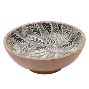 Saladier décoratif moderne avec bol en bois de manguier imprimé en émail Vaisselle parfaite pour servir des chocolats aux fruits et des collations - Product Image 2