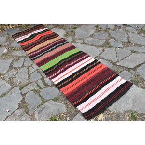 พรมปูพื้นขนแกะสไตล์ตุรกีวินเทจแบบเย็บปะติดปะต่อกันดีไซน์แบบชนบทสีแดงสีเขียวแบบชนบท2.5 x 8.2ft เรียบสำหรับตกแต่งห้องนั่งเล่นวัยรุ่น - Product Image 3