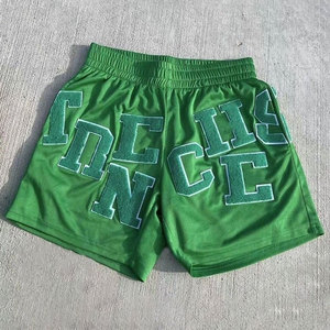 Oem sólido ecológico Chenille bordado Logo 100% poliéster cintura elástica baloncesto deportes malla pantalones cortos para hombres - Product Image 5