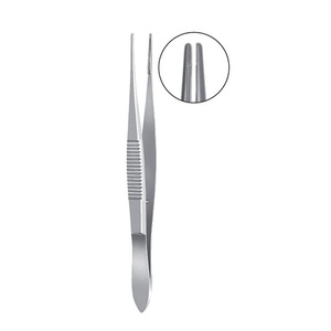 Pince ophtalmique à conjonctive Bonaccolto, 100mm, mâchoires dentelées longitudinalement, avec dentelures croisées aux extrémités, largeur 1.7mm - Product Image 5