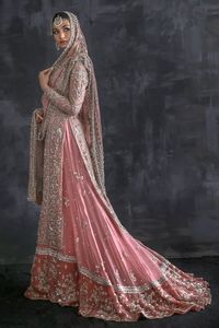 BRIDAL LONG <b>KURTA</b>, LEHENGA WITH DUPATTA DRESS Embellished WITH CRYSTAL GLASS BEADS,STONE,DABKA WORK for PARTY-WEAR/WEDDING@2024 - Product Image 2