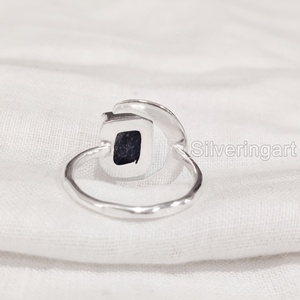 Joyería de piedra en bruto, anillo para mujer, zafiro azul crudo Natural, piedra preciosa, piedra natal de septiembre, luna creciente, anillo de Plata de Ley 925 - Product Image 5