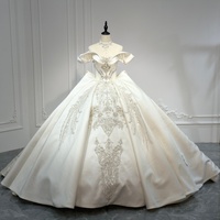 Robe de mariée de luxe Jancember XS241 en satin ivoire, ornée de perles, coupe épaule dénudée, style robe de bal, pour mariage cathédrale