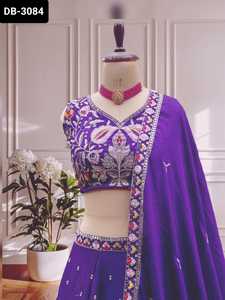 Nuevo diseñador de Color púrpura Chinon Material Lehenga Choli con trabajo de bordado de secuencia pesada y Chinon Fabric Dupatta Set - Product Image 2