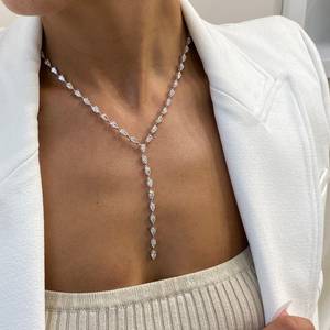 Timeless 14.82ct E VS1 Pear Cut Lab Grown Diamond Lariat <b>Necklace</b> 14K White Gold IGI Certified Gold Plated Elegant Unisex Gift - Product Image 6