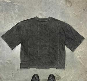 T-shirt en coton lavé à l'acide de haute qualité 250 GSM ourlet Concave surdimensionné Vintage graphique Boxy recadrée personnalisé Streetwear pour hommes - Product Image 5