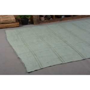 Tapis turc Vintage bleu minimaliste 5.6 X 13.3ft fait à la main laine Latex support Patchwork abstrait pour entrée couloir Rectangle - Product Image 5