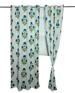 Rideaux 100% coton en gros, imprimés à la main, motif floral bleu, œillets faits à la main, pour fenêtres et portes, tailles personnalisées - Product Image 4