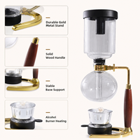 Cafetière à siphon en verre borosilicate avec poignée en bois et cadre doré, préparation manuelle, coffret cadeau