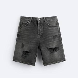 Pantalones cortos de mezclilla de carga para hombre High Street Vintage Fitness, transpirables, informales, XS, con botones y bolsillos, bordado de lona sostenible - Product Image 1