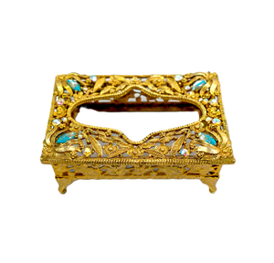 Étui à mouchoirs en métal Royal vintage avec découpe dorée et boîte de rangement rectangulaire pour serviettes en bois, porte-mouchoirs en métal - Product Image 3