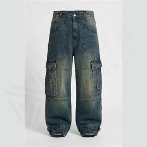 กางเกงยีนส์เดนิมทรงตรงผู้ชาย 6 กระเป๋า ทรงคาร์โก้ ไซส์ใหญ่ ผ้าฟอก ลวดลายโลโก้แบบกำหนดเอง คุณภาพพรีเมียม แห้งเร็ว น้ำหนักเบา - Product Image 1