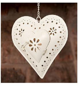 Lanterne décorative en céramique, lanterne revêtue de poudre blanche, lanterne à suspendre en fer - Product Image 1