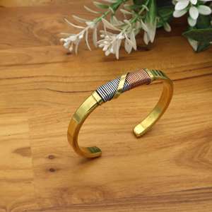 Minimalist Brass Cuff <b>Bracelet</b>, Handmade Wire Wrapped Bangle, <b>Adjustable</b> Open Cuff, Mixed Metal Jewelry Chic <b>Bracelet</b> Gift - Product Image 4