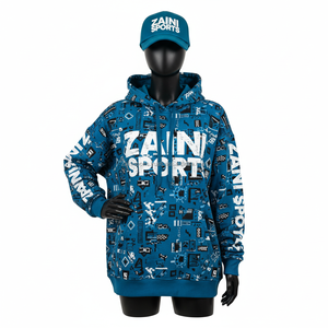 Sweat à capuche pour femme 320 GSM Tissu doux en coton et polyester Imprimé bleu Coupe surdimensionnée Logo personnalisé Pullover Women's basics Hoodie - Product Image 1